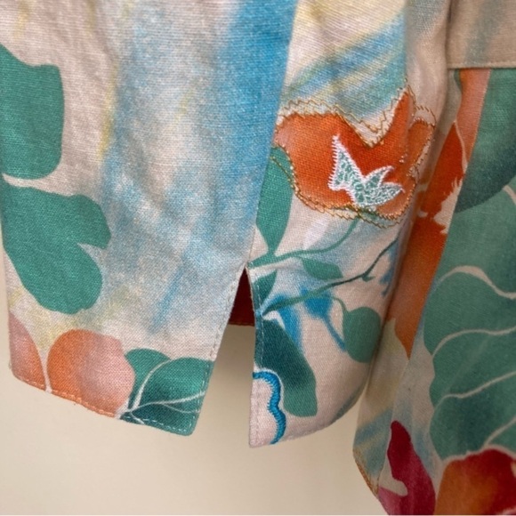 Coldwater Creek Colorful Floral Embroidered Linen Blend Boho Blazer Jacket Sz 8P - Picture 11 of 16